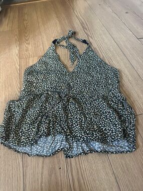 Floral Halter Peplum Tank Top - Black/Yellow